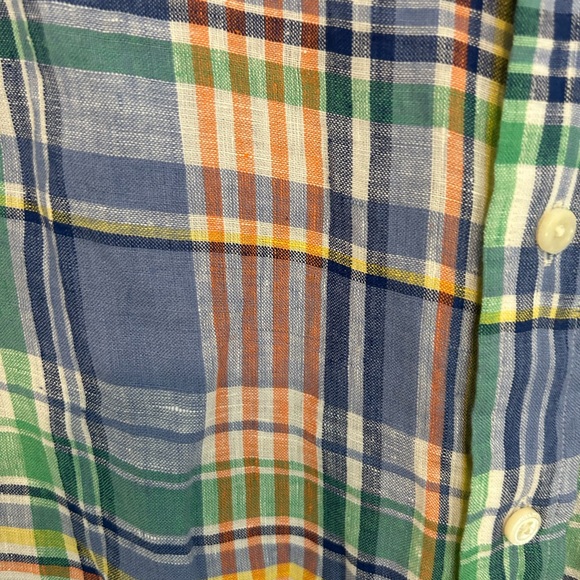 NWOT Ralph Lauren Blue Green Orange Plaid Shirt 100% Linen - Picture 3 of 7